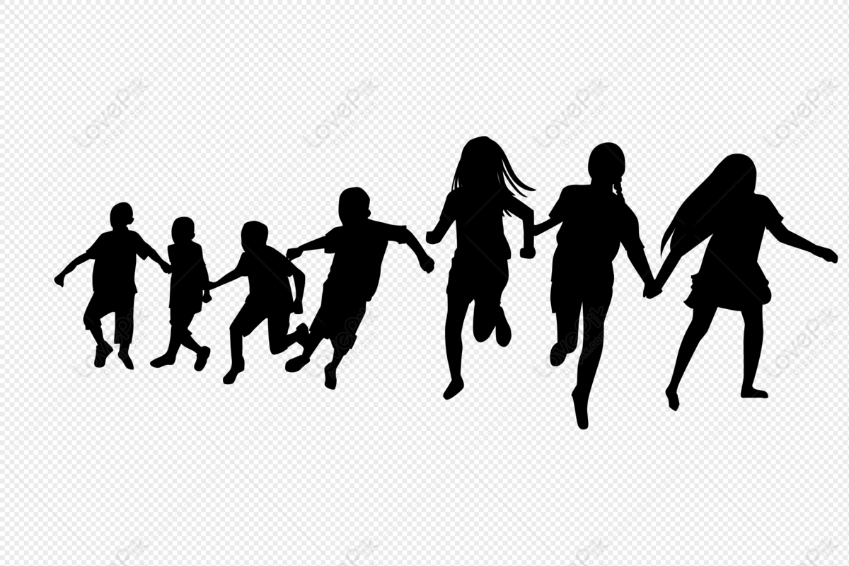 Group of children silhouettes, 61, children, group png transparent background