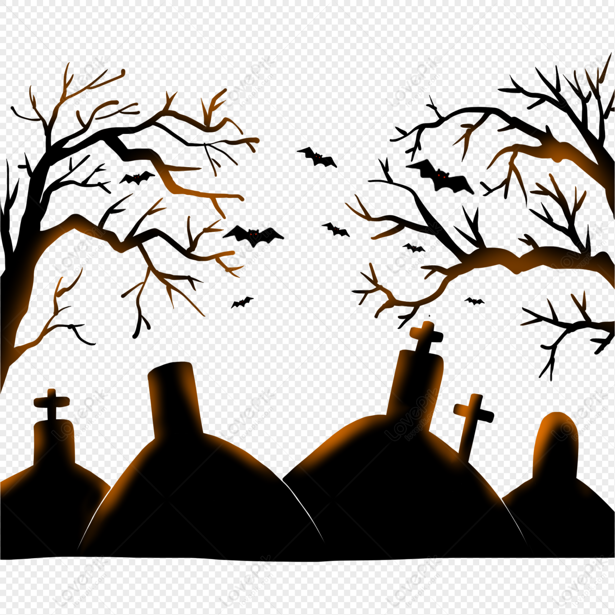 Halloween graveyard dead tree silhouette, tree, horror, dead tree png white transparent
