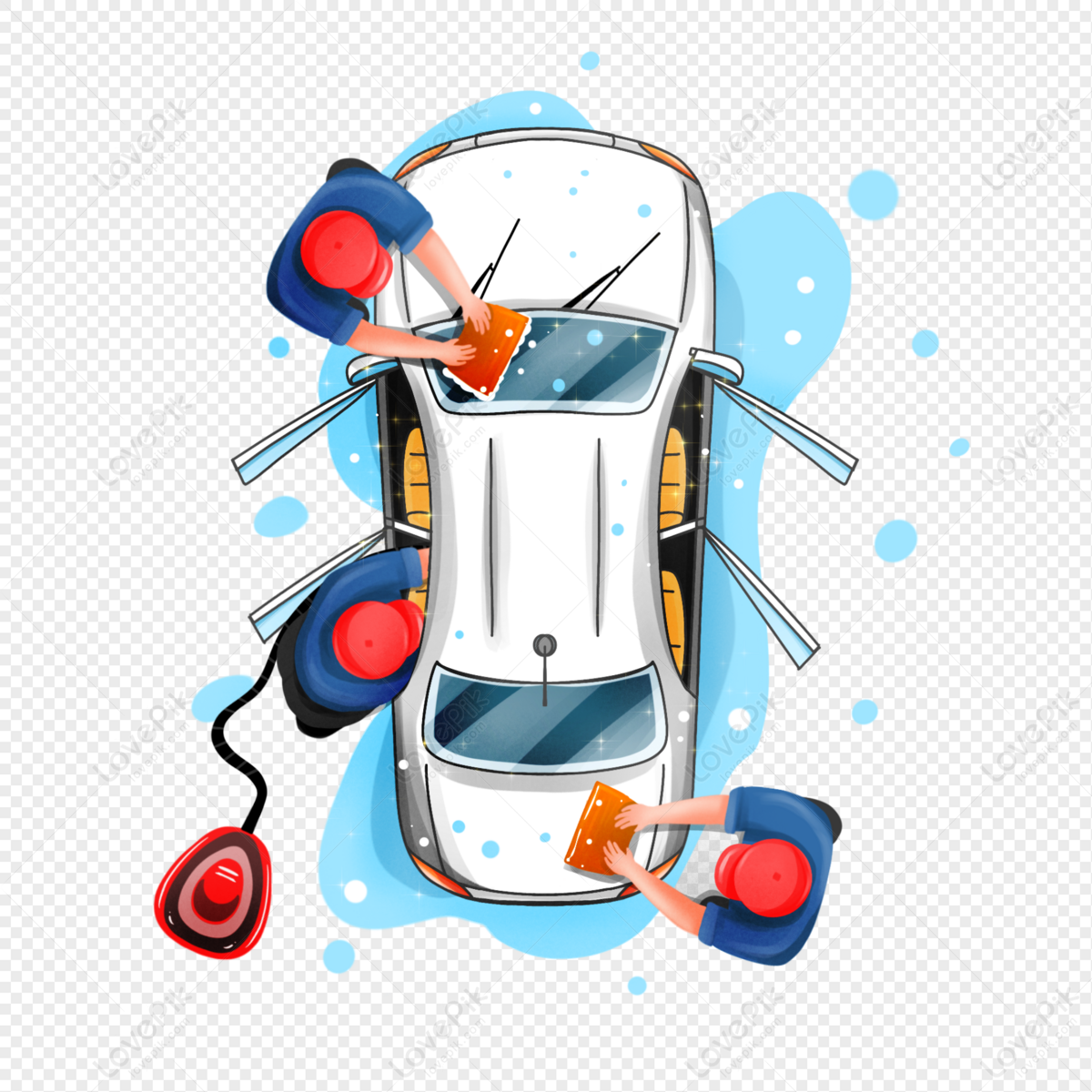 Looking down on the worker car washing scene, look, scene, worker png transparent background