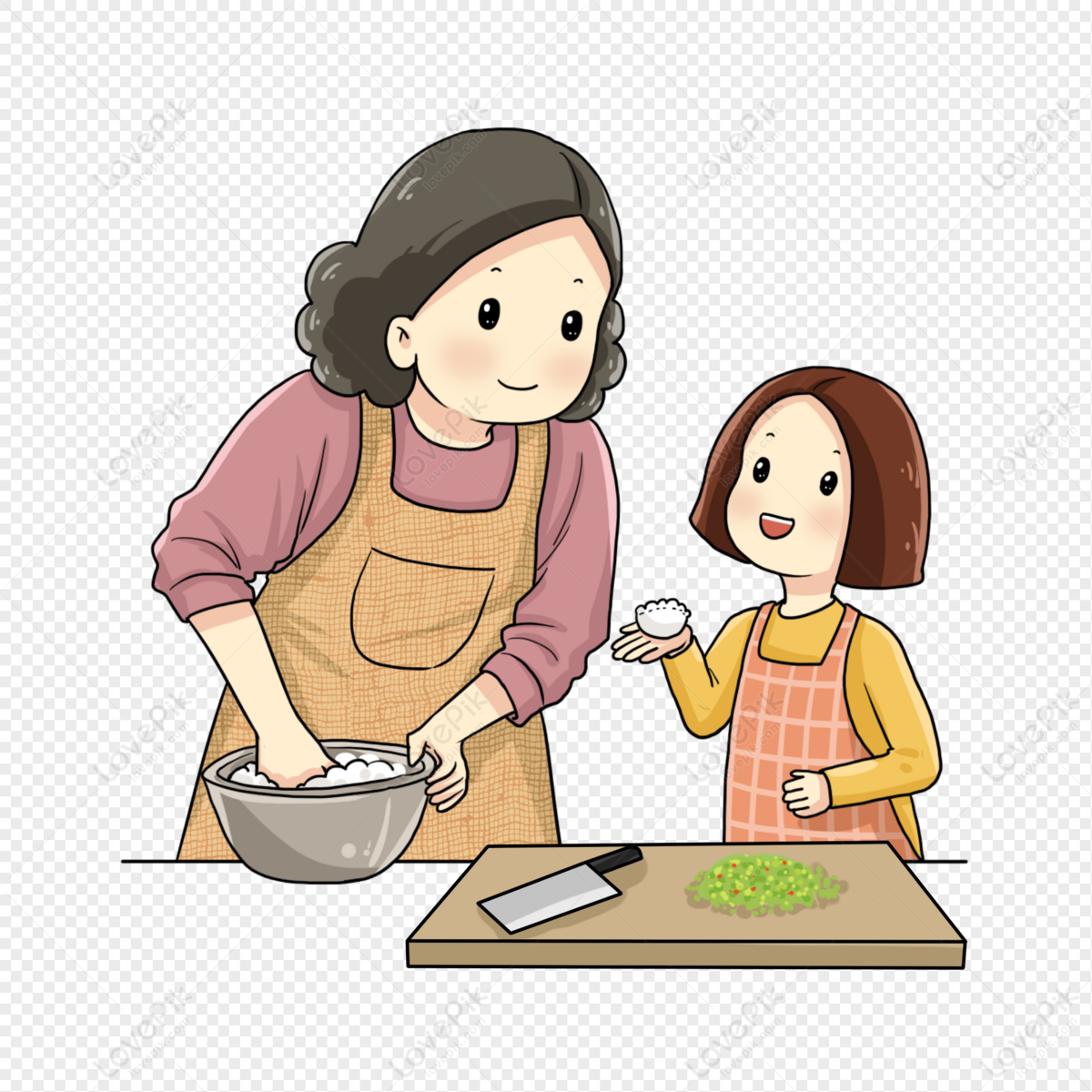 Mother And Daughter Making Dumplings Together, Mother, Working At ...