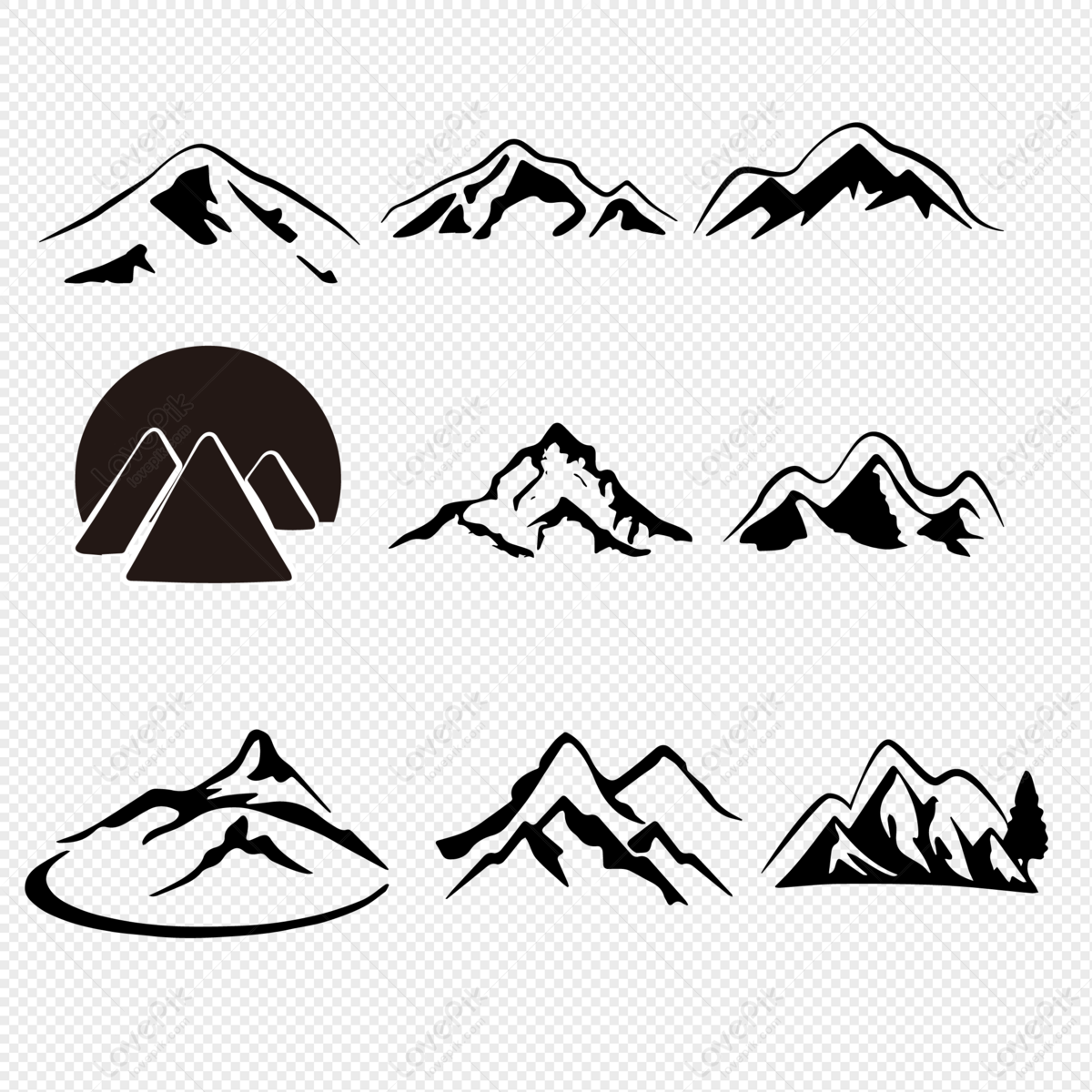 Mountain silhouette, black and white, mountain, vector png white transparent