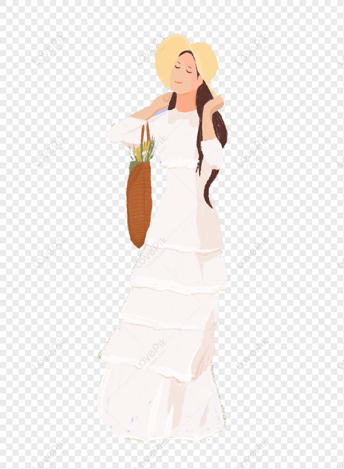 Hình ảnh Cô Gái Váy Maxi Màu Xanh,mũ Chống Nắng,vây Xanh PNG Miễn Phí Tải  Về - Lovepik
