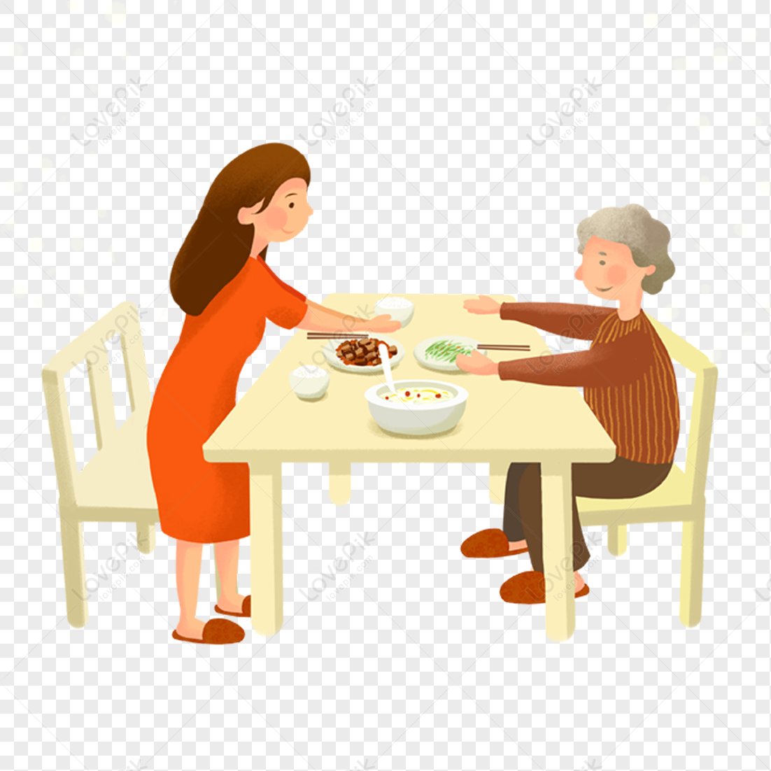 dinner table with food clipart no background