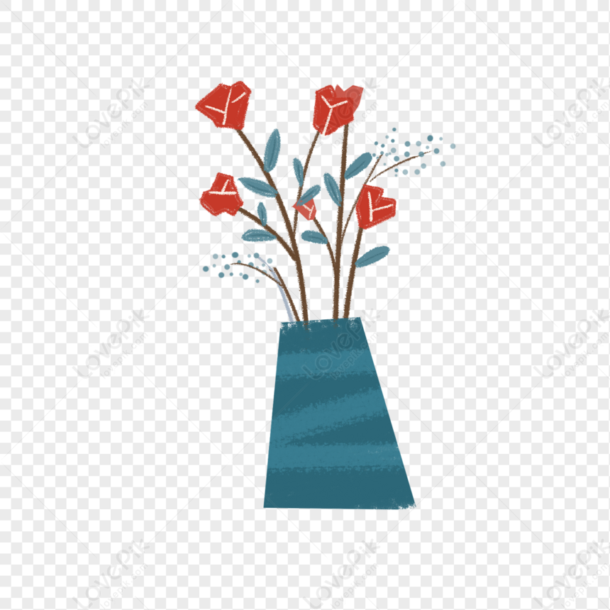 Cartoon Ornamental Plant, Flowers Vase, Blue Floral, Blue Light PNG ...