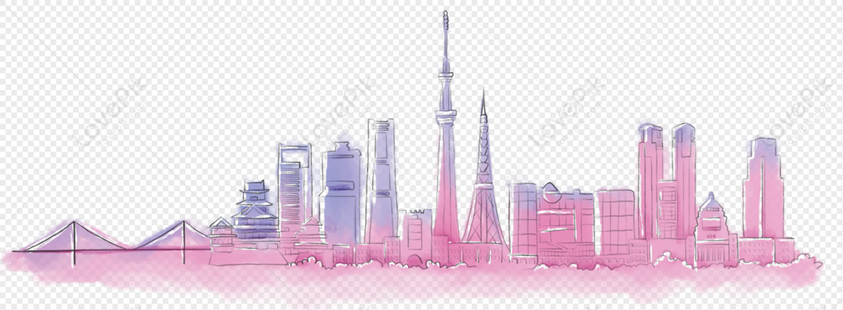 City Building, Hong Kong, Art Day, Pink Skyline PNG Image And Clipart ...