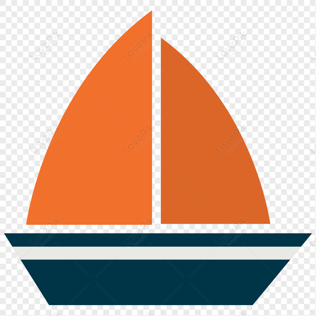 Sailboat, orange shapes, blue sail, blue icon png free download