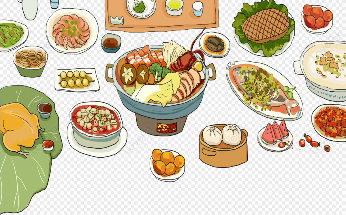 dinner table with food clipart no background