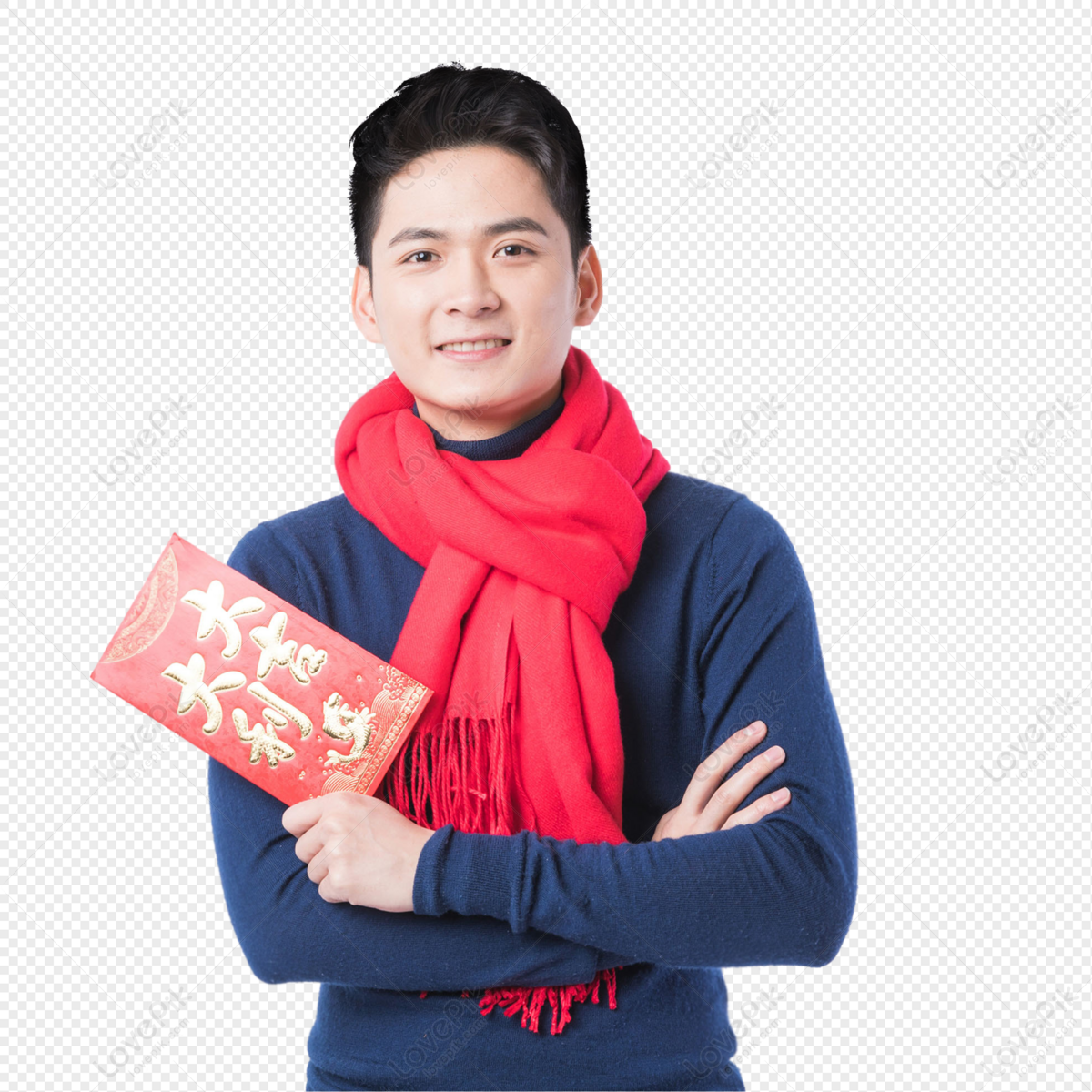 New Years Male Portrait With Red Envelopes PNG Transparent And Clipart ...