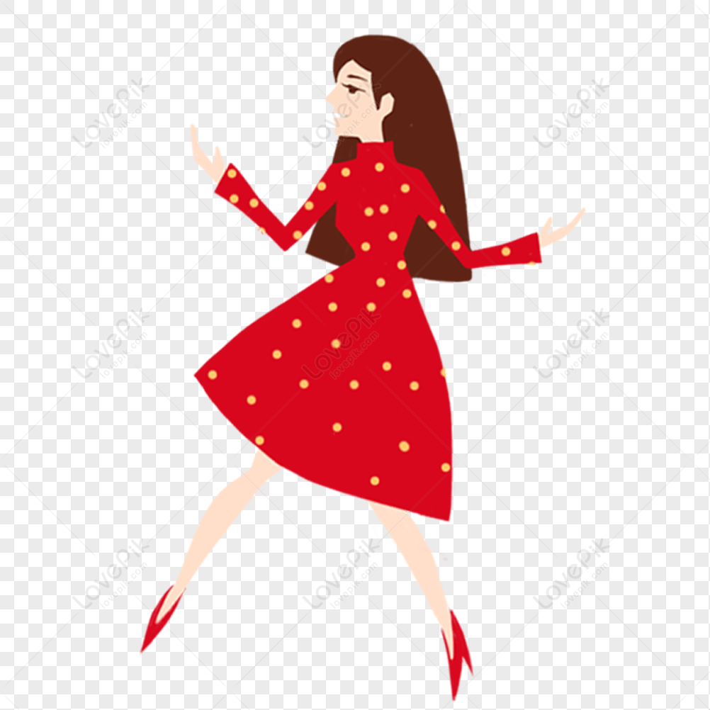 Red Dress Lady, Red Stars, Dress Girl, Dancing Dress PNG Hd.