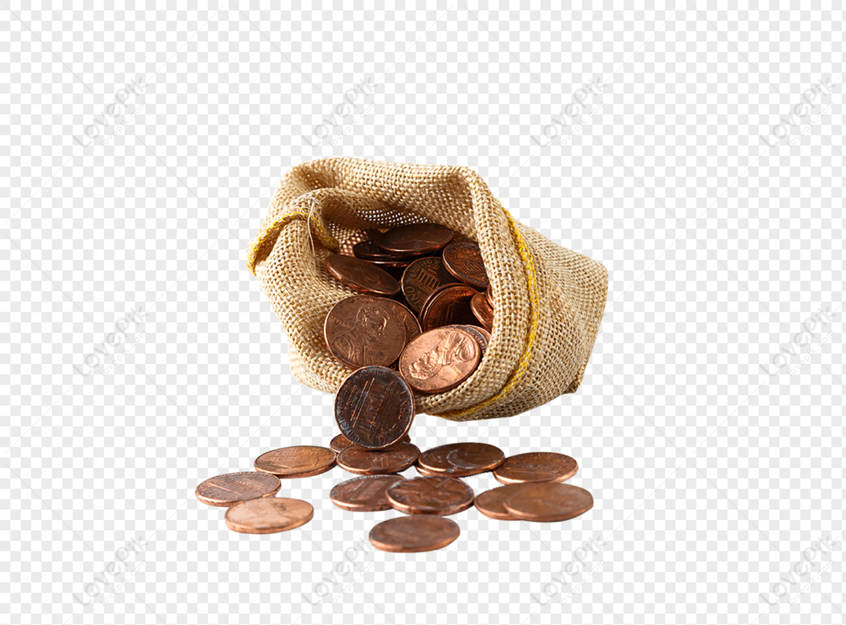 Money bag with pile coins and bills cash on transparent background PNG -  Similar PNG