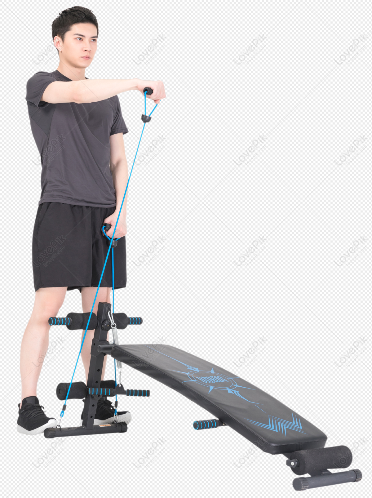 Fitness Man Standing On The Side Of The Supine Plate And Pulling PNG ...