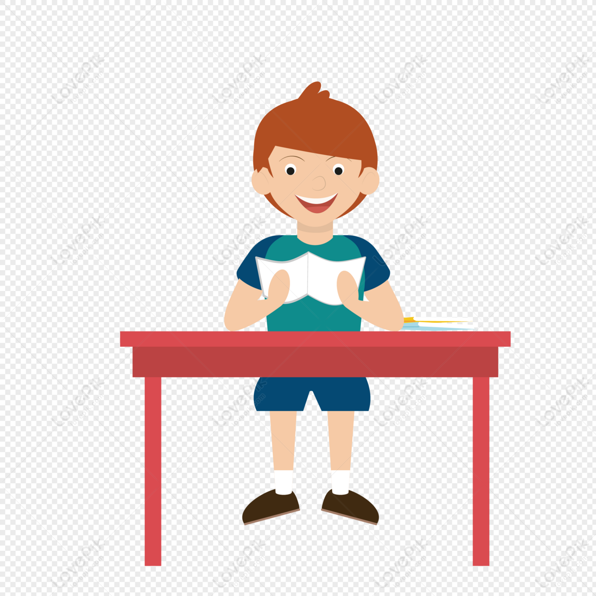 Hand Drawn Animated Boy Material, Boy Reading, Book Boy, Characters PNG ...