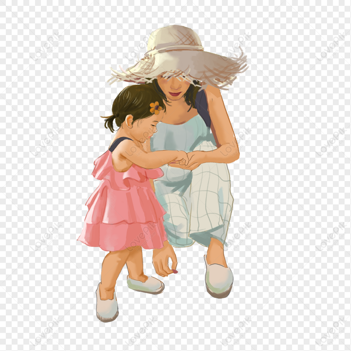 Drawing of mother and daughter hugging each other with love.