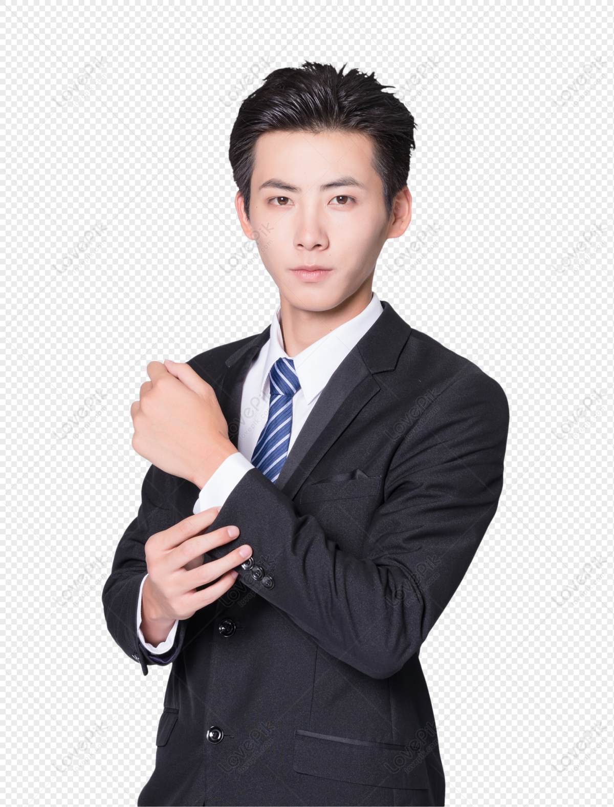 Business man finishing sleeves, business formal, business suit, chinese man png picture