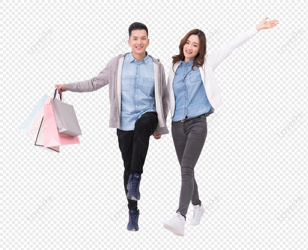 Пара шопинг на белом фоне. Семья с покупками PNG. Big love shopping