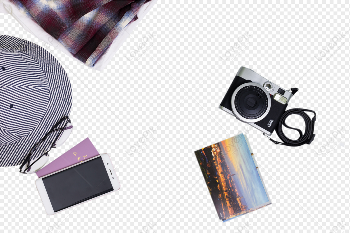 Travel holiday mobile phone hat camera, dark purple, dark gray, gray white png image free download