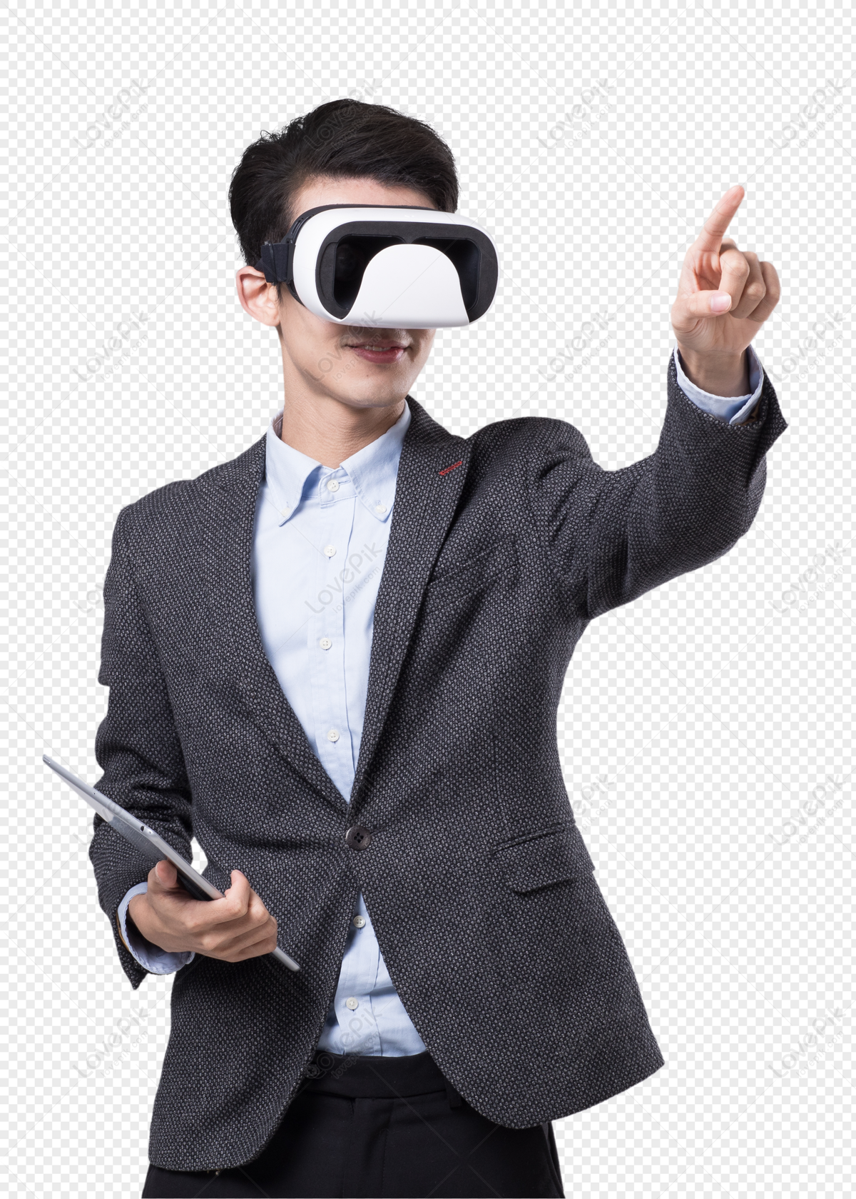 Hombre Sosteniendo Un Teléfono Móvil Con Gafas Vr Y Señalando  Actualizaciones Recientes Con Un Hombre De Negocios Con Un Dedo Que Tiene  Lentes De Realidad Virtual Y Presenta Una Nueva Idea Fotos