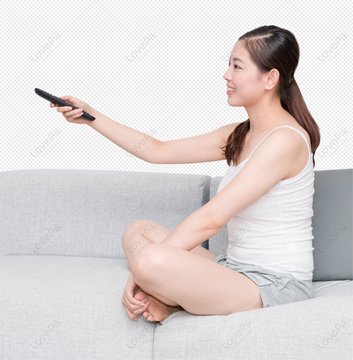 Young women sitting on the sofa holding the remote control to wa, controller, young, womens png image