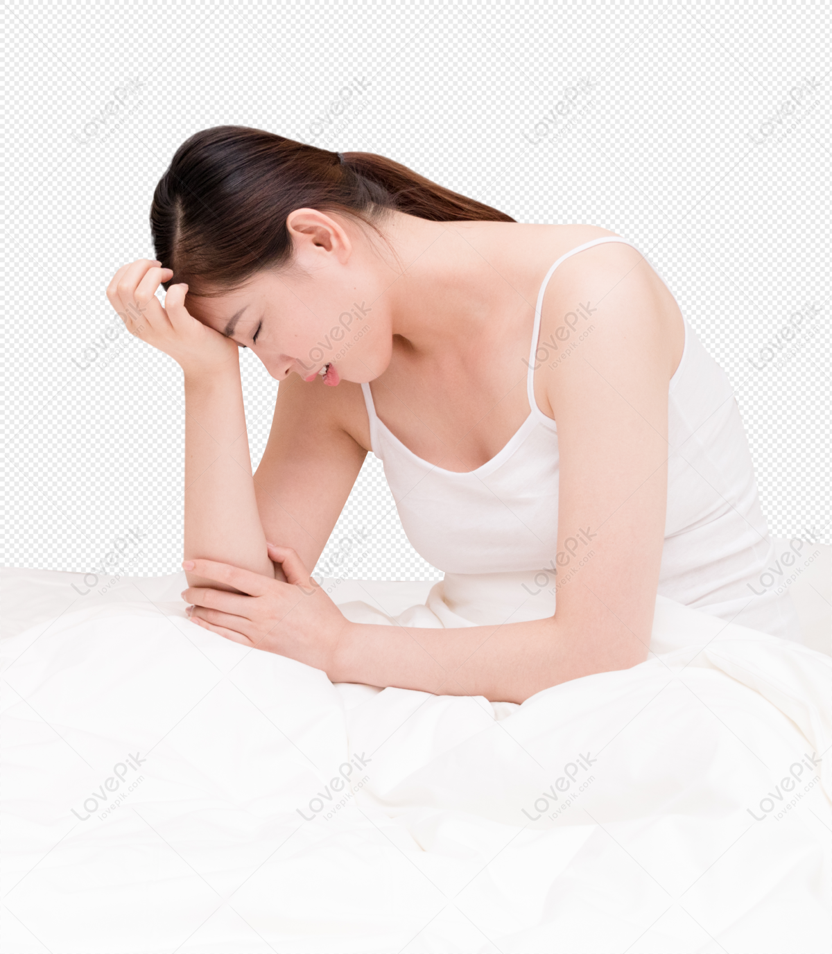 Hình ảnh Phụ Nữ Trẻ Bị Bệnh Mất Ngủ Và đau đầu Ngồi Trên Giường ...
