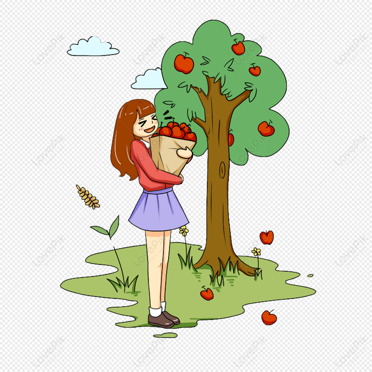 Fruit And Girl, Cartoon Red, Cartoon Colorful, Cartoon Girl PNG Image ...