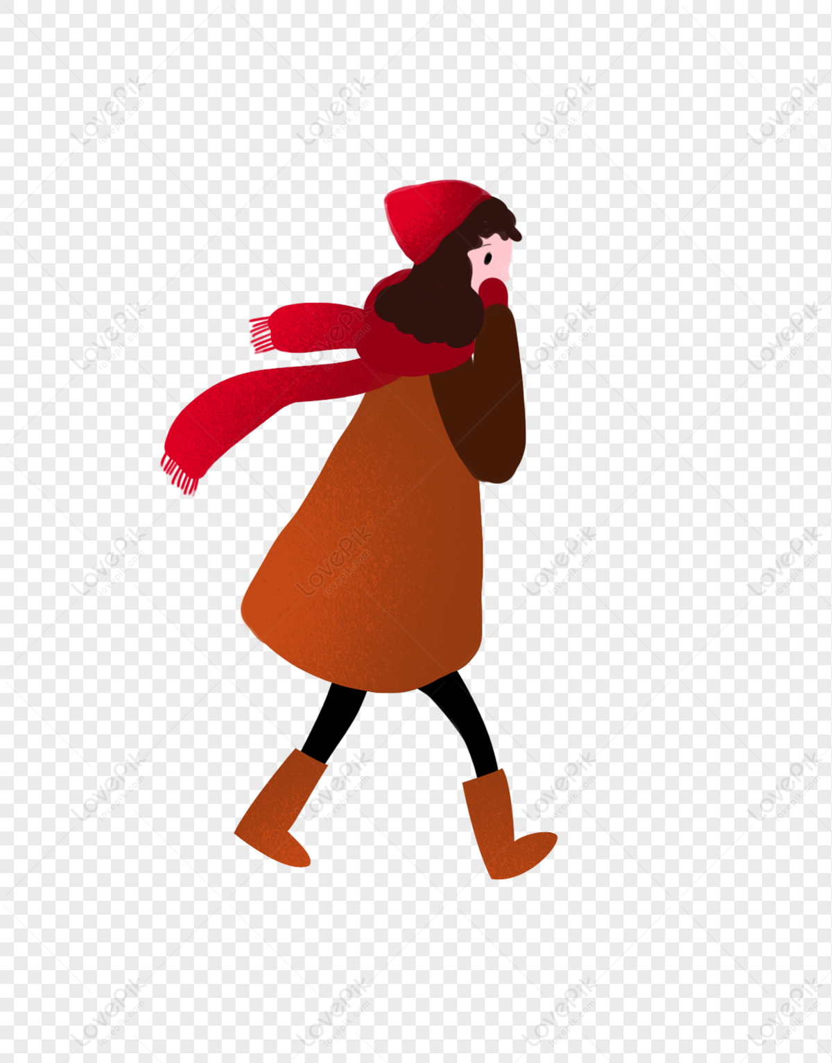 Girls In Winter Outside, Orange Vector, Walking Woman, Dark Red PNG ...