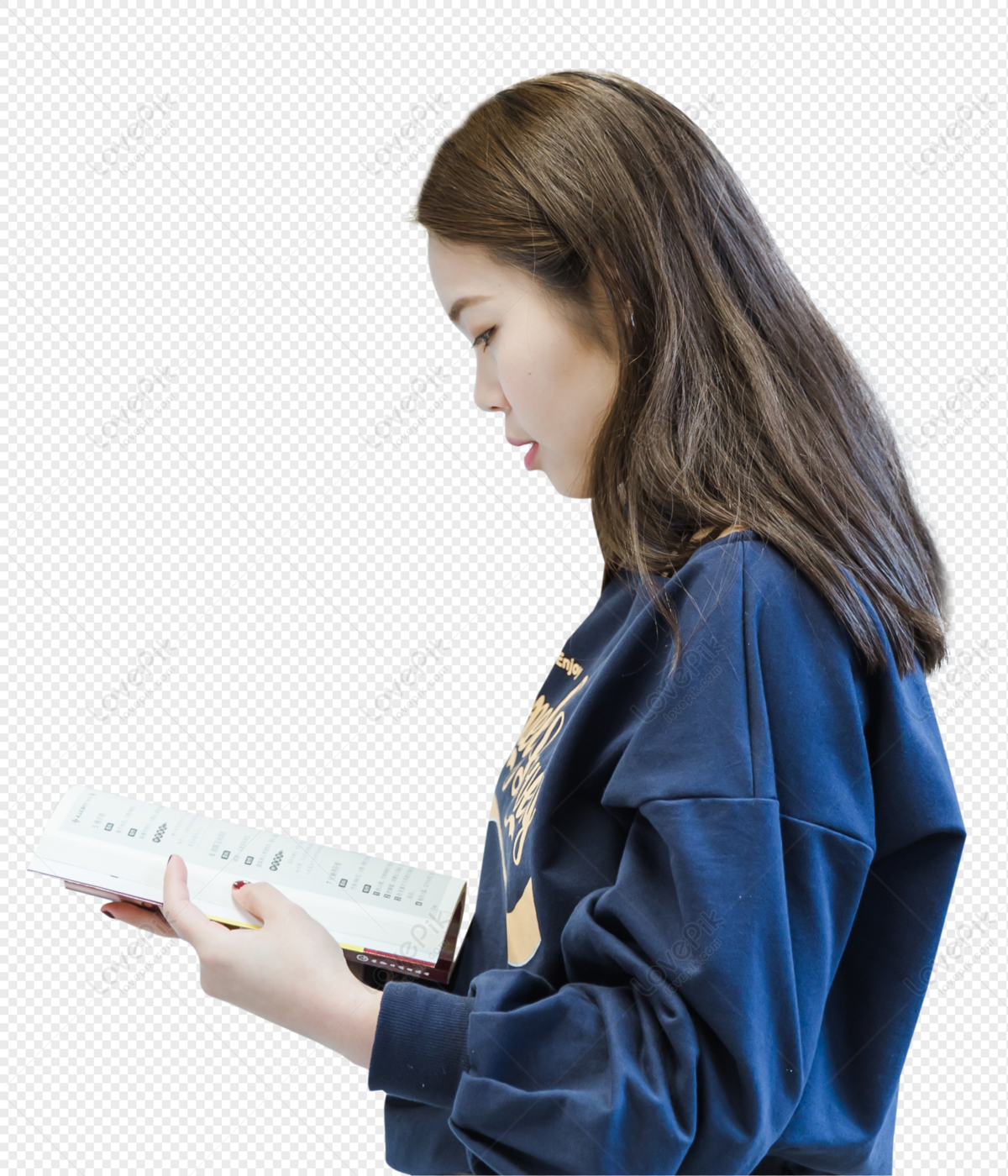 Girls who read books quietly in Libraries, japanese woman, book woman, blue dark png white transparent