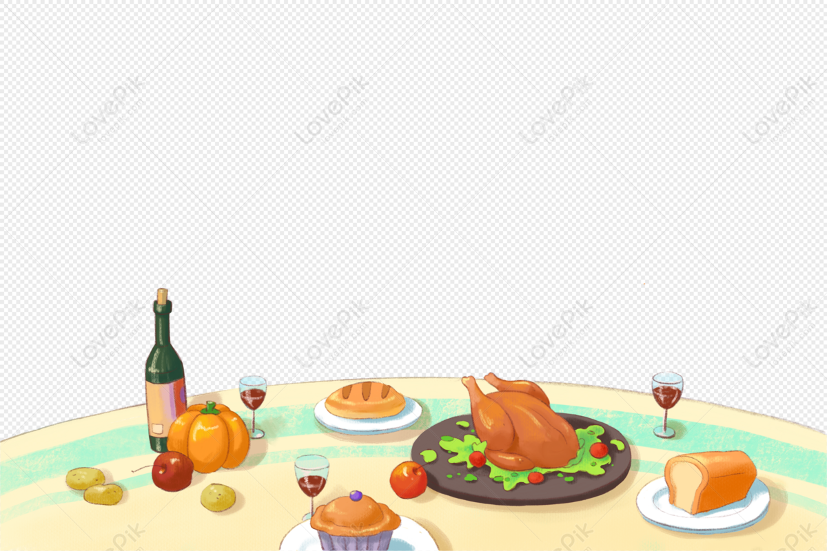 dinner table with food clipart no background