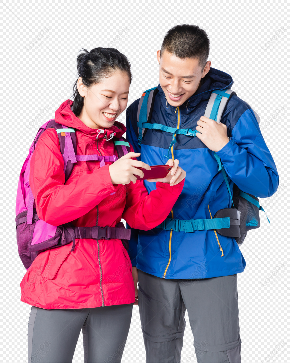 hiking-young-men-and-women-colorful-light-colorful-people-chinese