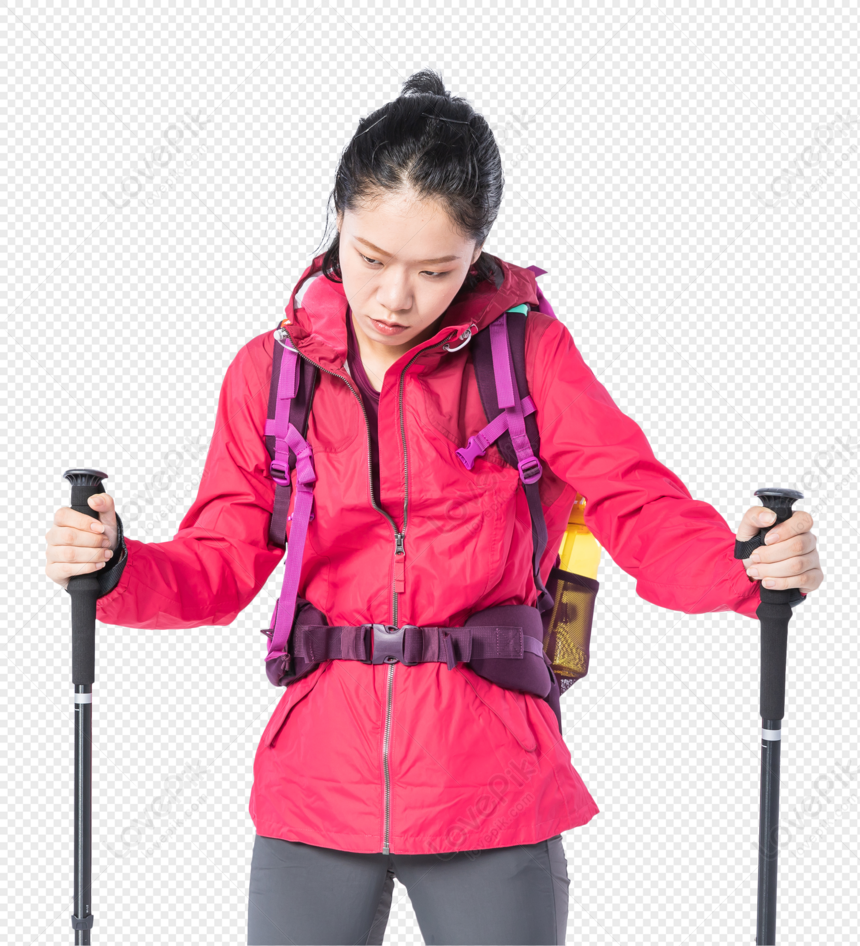 Hiking Young Women, Dark Light, Dark Purple, Light Poles PNG Image And ...