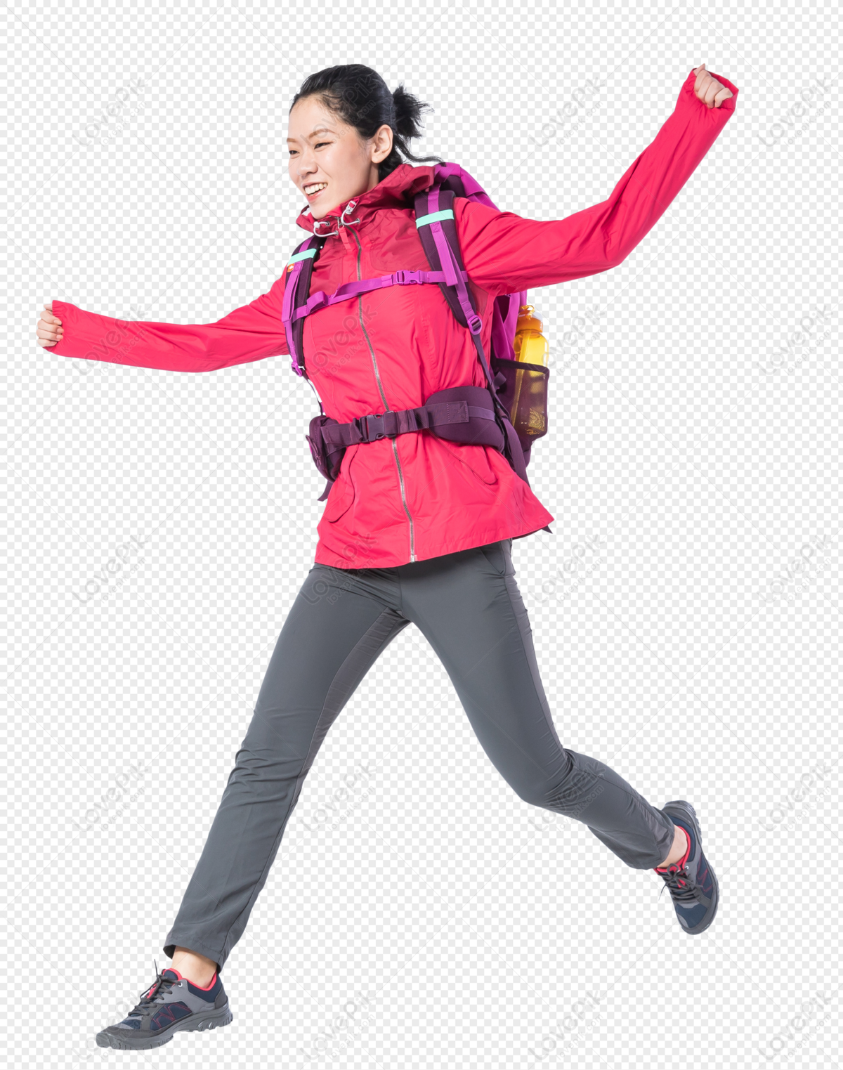 Hiking Young Women, High Light, Dark Light, Backpack Woman PNG White ...