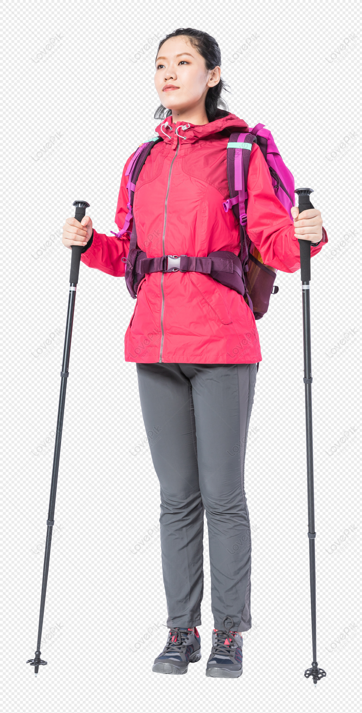 Hiking Young Women, Color Light, Holding Light, Light Poles PNG ...
