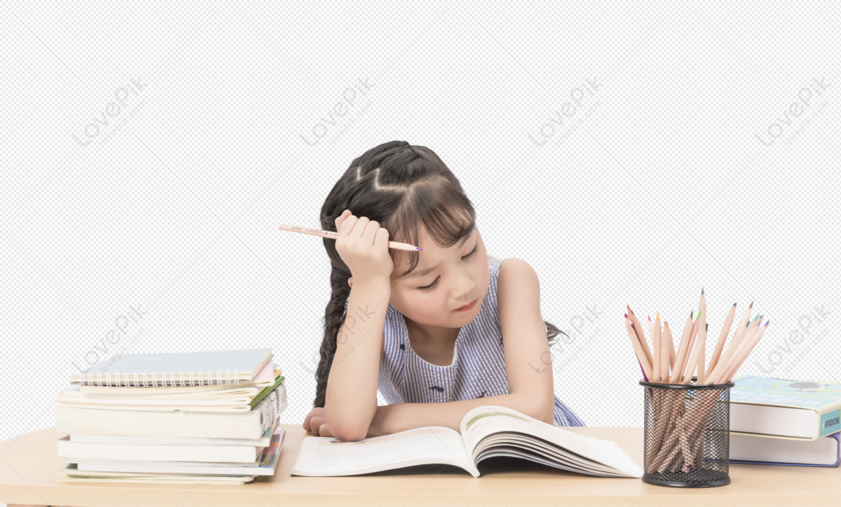 Homework for primary school students, girl writing, paper writing, girl studying png image free download
