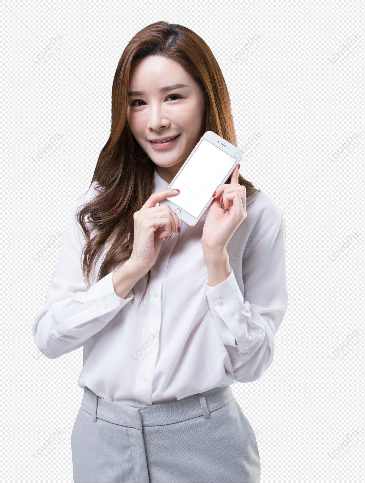 White Collar Beauty Using Mobile Phone PNG White Transparent And ...