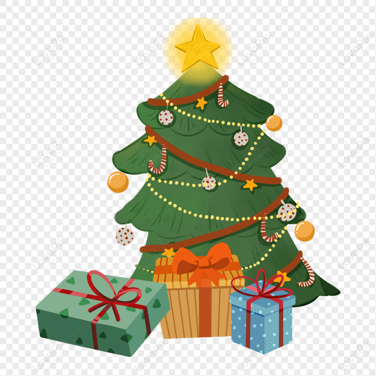 Gambar pohon natal dan kado