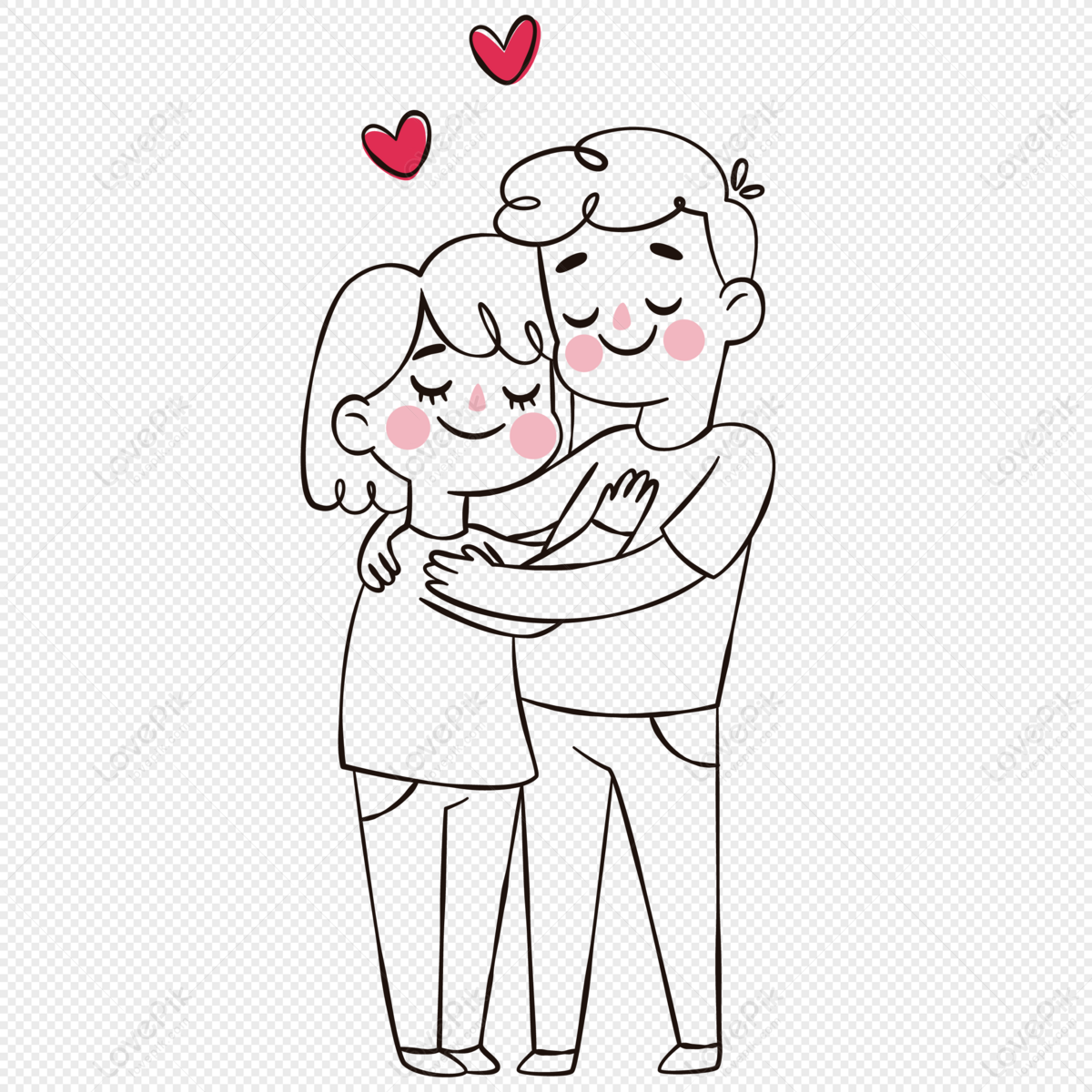 Simple Line Drawing Couples Embrace Each Other Sweetly PNG Image And