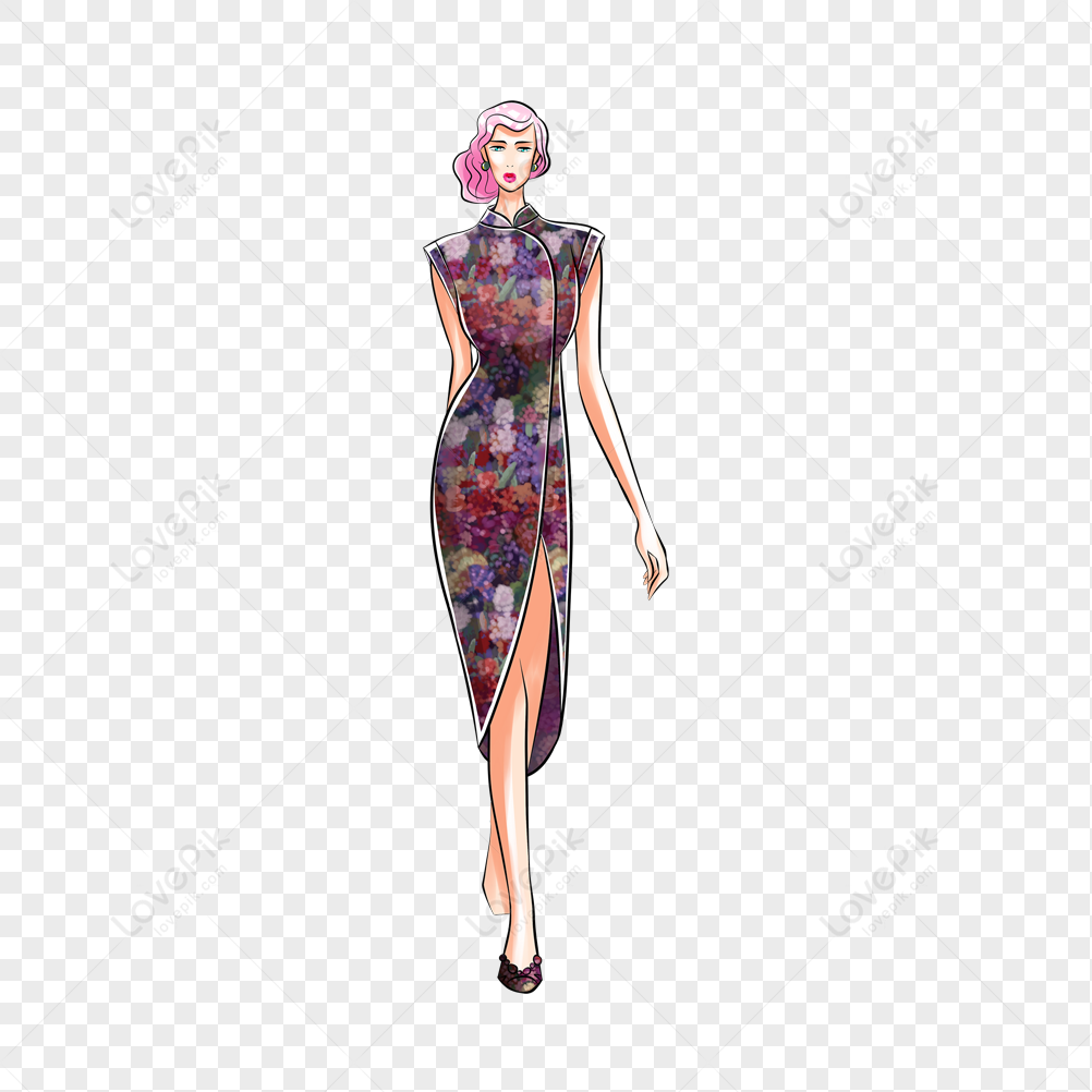 Fashion Girl, Dark Light, Dark Purple, Fashion Illustration PNG