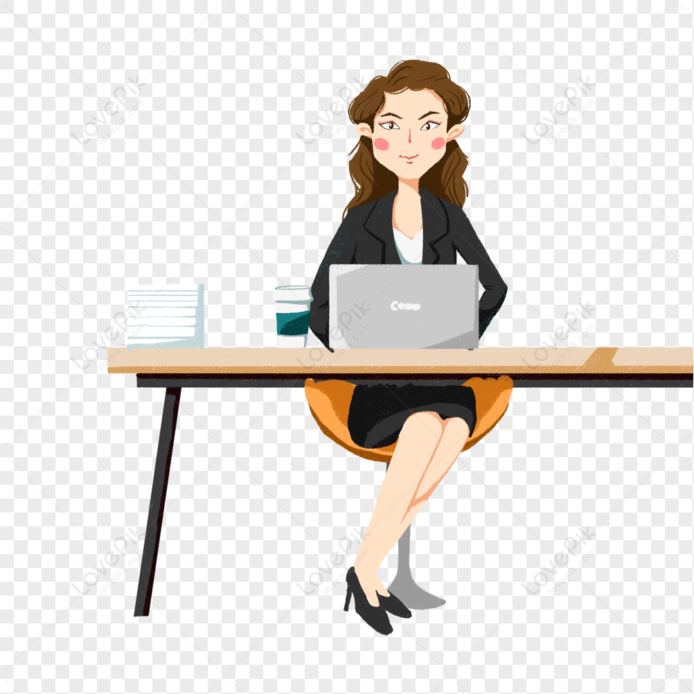 Female Interviewer, Business Laptop, Black Computer, Illustration ...