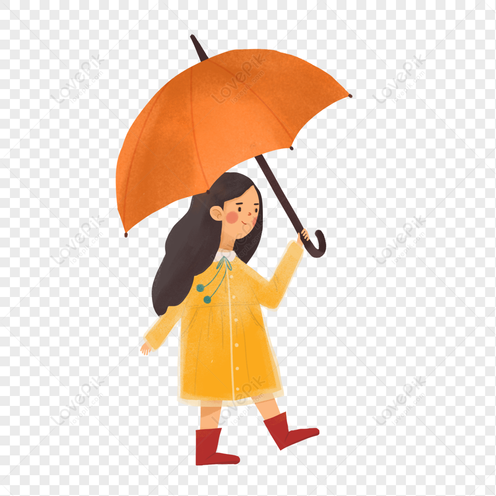 A Boy With An Umbrella, Umbrella Vector, Orange Umbrella, Cartoon ...