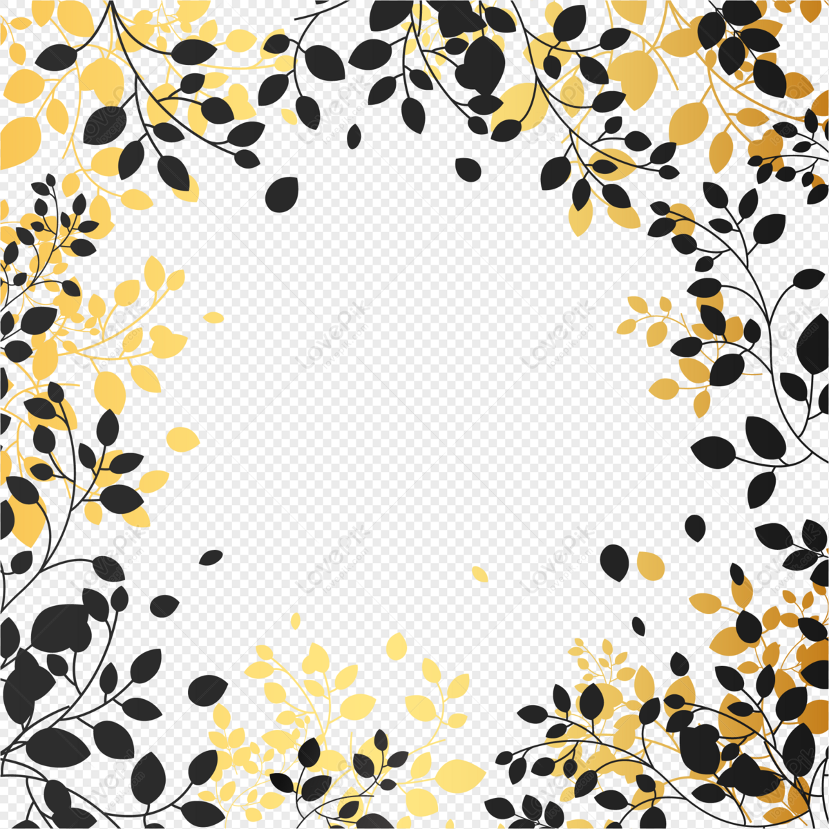 Invitation Letter Border Vector, Black Yellow, Black White, Leaves ...