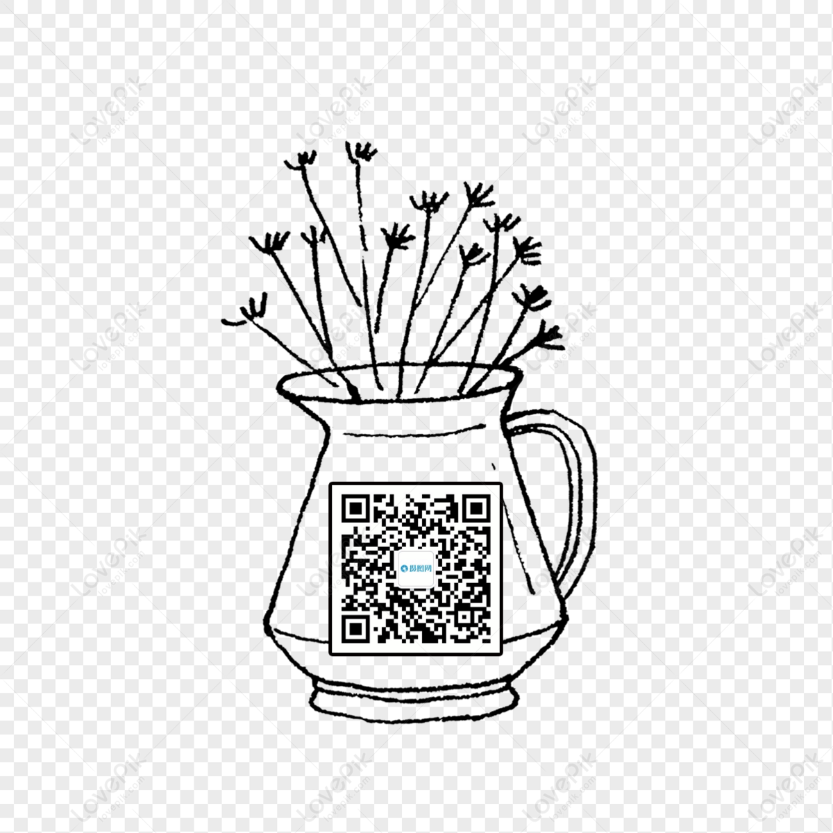 2-d-code-background-material-for-hand-drawn-line-draft-vase-png-picture