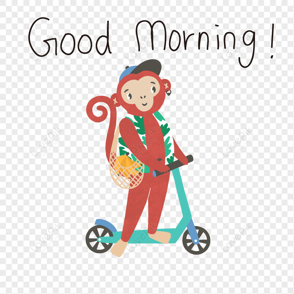 Cartoon Good Morning Monkey Element PNG Image And Clipart Image ...