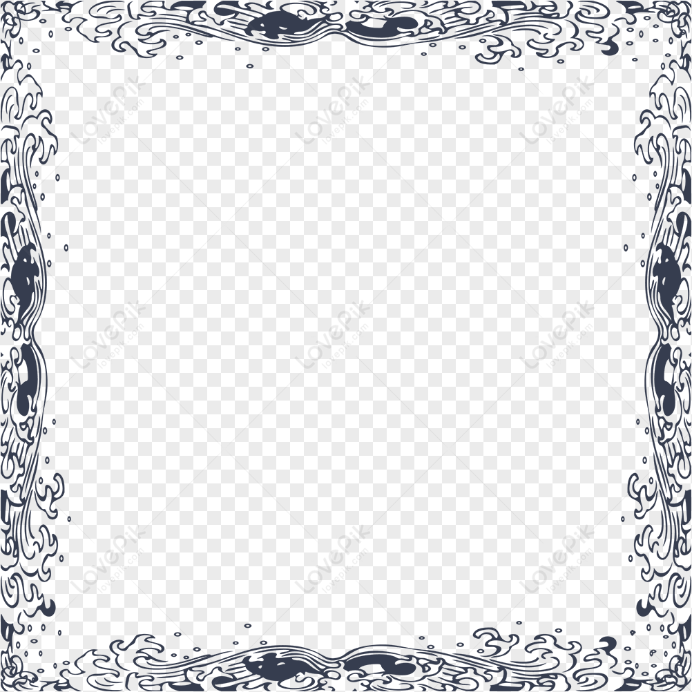 Chinese Ancient Wind Border Frame Bottom Line Frame White Black Frame Flowers Frame Png