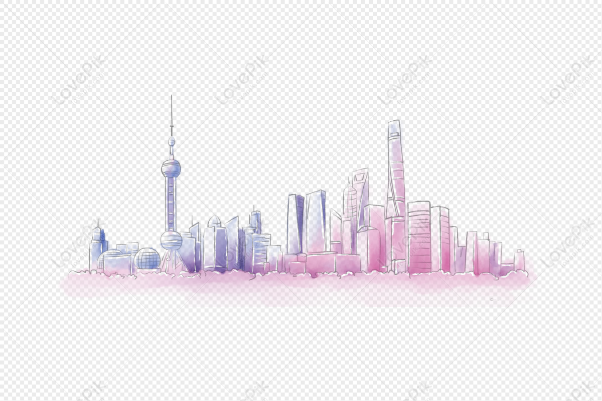 Shanghai Landmark Architecture, Colorful Watercolor, Art Deco, Light ...