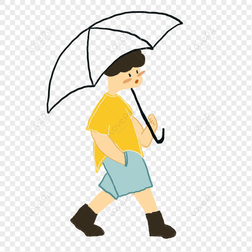 A Boy Walking With An Umbrella PNG Image Free Download And Clipart ...