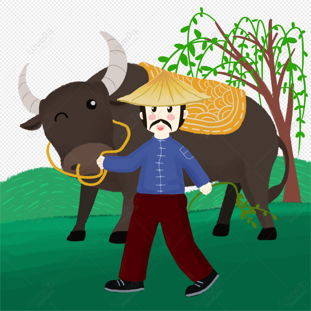 An Old Cattle Herder, Cartoon Chinese, Animals Cartoon, Man Vector PNG ...