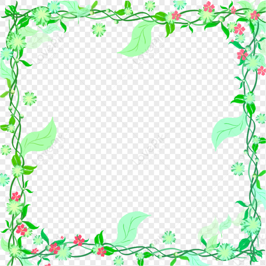 Cartoon Plant Border Pattern, Floral Frame, Painting Work, Green Pink ...