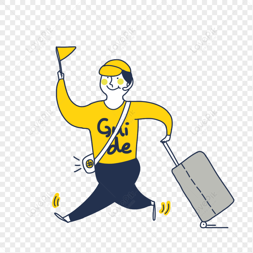 tour guide luggage holiday travel illustration, illustration man, cartoon travel, cartoon illustration png image free download