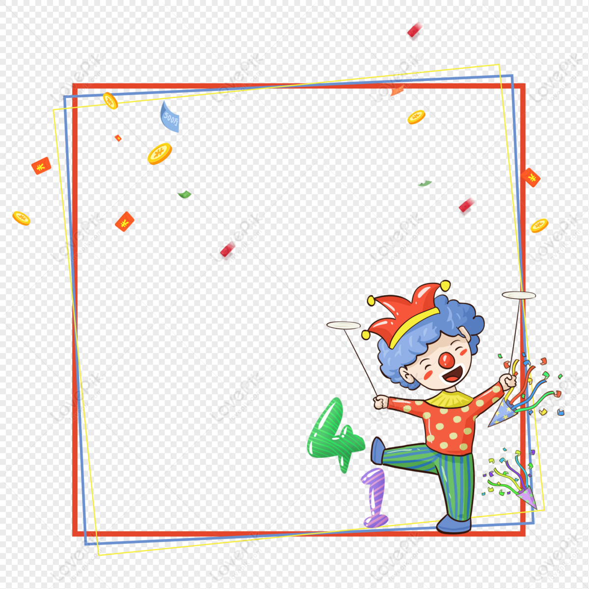 Cartoon Clown Border, Intersecting Lines, Kite Boarder, Cartoon Clown ...