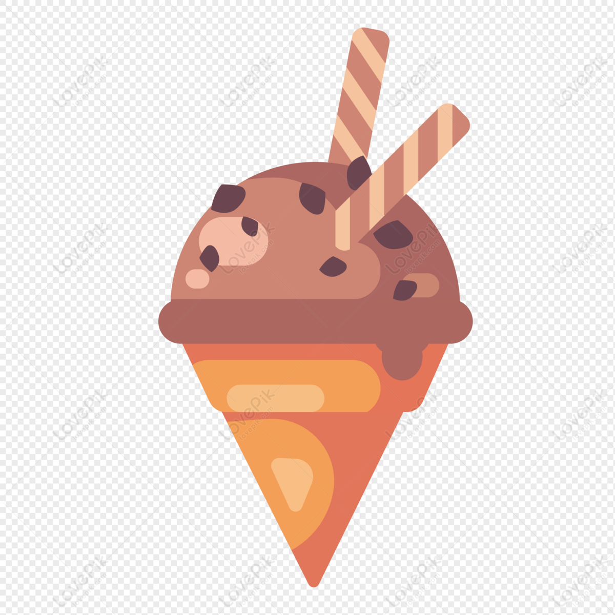 Delicious ice cream cone with chocolate toppings png download