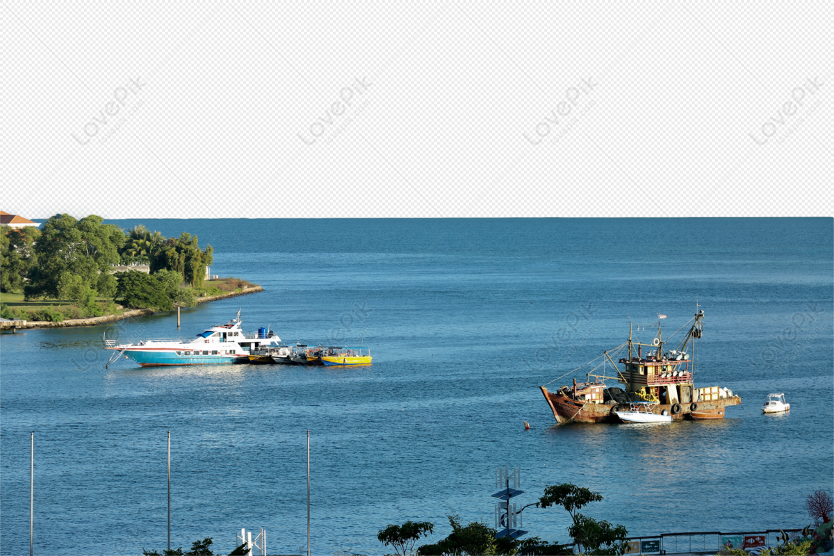 fishing boats and yachts in sabah bay malaysia, island, fish, singapore png transparent background